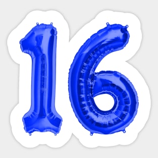 Royal Blue 16th Birthday Metallic Helium Balloons Numbers Sticker